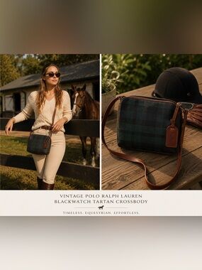Polo by Ralph Lauren Blackwatch Tartan Crossbody - Green/Black with Brown Trim